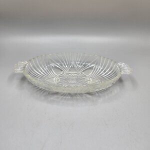 Vintage Hazel Atlas 573 Oval Olive Relish Dish Clear Handled Star and Fan